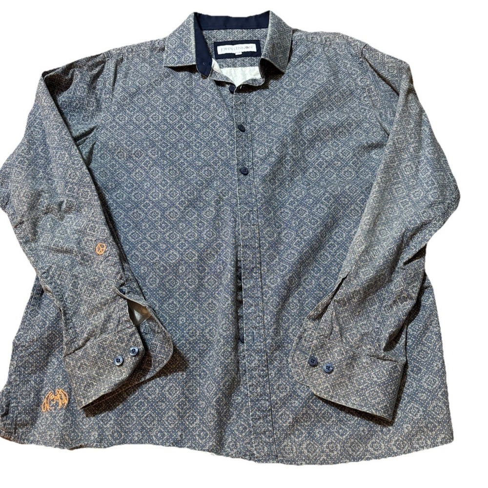 JOHN LENNON Shirt Men's‎ Large Long Sleeve Button Down Blue Geometric ☮️